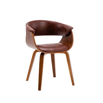 E-home Vanilla維妮拉PU面扶手曲木休閒餐椅-三色可選棕色