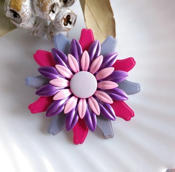 Vintage Jewelry  粉紫調 多彩 琺瑯花 花卉 大別針  胸針