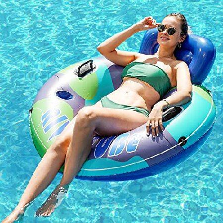 FindUWill Pool Floats Chair 48'' Heavy Duty River Tubes Water Floats with Cup Holder, Inflatable Pool Floats for Adults, Tubes for Floating River