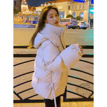 米白色羽絨服女短款2025冬季新款寬松加厚小個子連帽90白鴨絨外套