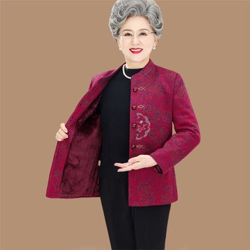 媽媽裝秋冬裝2023新款中老年女裝老太太奶奶毛呢保暖秋冬外套加絨