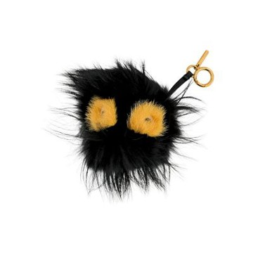 福利品 FENDI黑色 Bag Bugs黃色眼睛黑色狐狸毛絨怪獸吊飾/掛飾