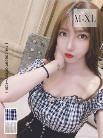 無鋼圈格紋拼接一字領連身泳裝 2色