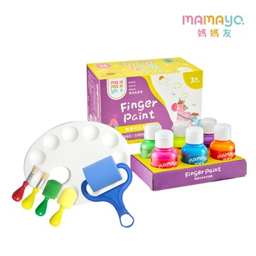 【mamayo】可水洗無毒手指膏-螢光6色+繪畫筆刷工具6件 超值組