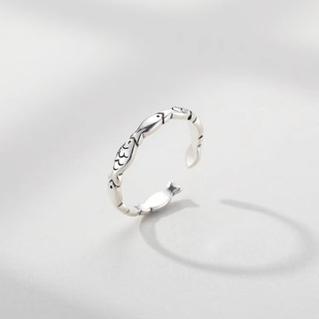 年年有魚 B05 可調式戒指 可調戒指 小魚設計款純銀戒指 尾戒 通體純銀 復古小魚戒指 S925純銀戒指 可調整大小