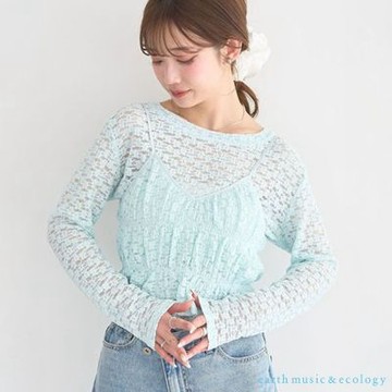 〈earth music〉【SET ITEM】鏤空蕾絲圓領上衣+V領吊帶背心