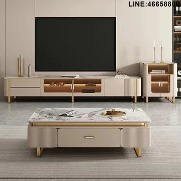 免運 開立發票 電視櫃 收納櫃 儲物櫃 落地櫃 背景櫃 巖板電視櫃茶幾組合客廳家具現代輕奢風灰色烤漆意式極簡奢華地櫃 支持訂製