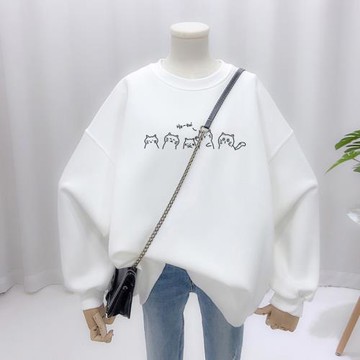 薄款圓領衛衣女春秋寬松顯瘦大碼240斤胖mm長袖上衣遮肚無帽外套