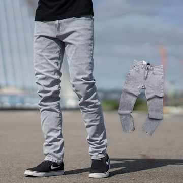 【NB1812J】簡約質感淺灰刷色全素面彈性小直筒長褲牛仔褲(UC2251)