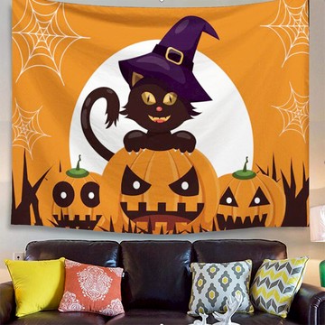 黑貓精靈【贈星星燈+安裝包+】萬聖節布置裝飾掛布歐掛布IG掛布爆款 (沙灘巾 背景布 ins拍攝布景 掛畫 掛毯掛布 牆面裝飾背景布 拍攝牆 牆壁裝飾 巫婆 南瓜 鬼屋 蝙蝠 萬聖節 Halloween trick or treat 幼兒園 )