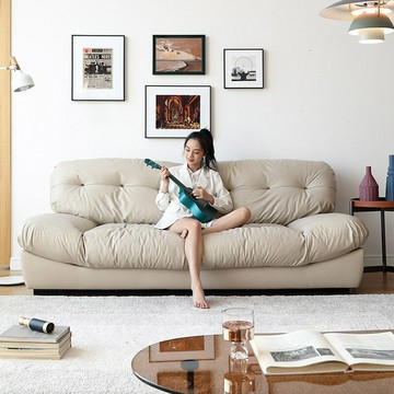 免運 北歐羽絨沙發現代簡約客廳科技布四人位日式奶油風白色云朵沙發