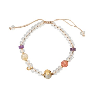 吉祥翡翠白水晶手串 (長壽平安/吉祥如意/黃水晶/紅瑪瑙/翡翠珠/紫水晶)