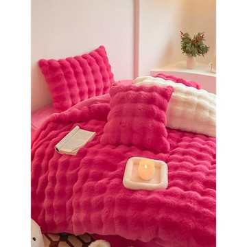 高級感冬季兔兔絨結婚慶四件套保暖珊瑚絨被套床單牛奶絨毛絨床品