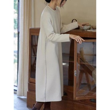 秋冬加厚高端40S肌理空氣棉 中長款連衣裙衛衣裙子女秋冬打底裙