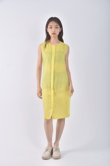 (S) calvin klein質感紡紗無袖黃色洋裝