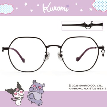 三麗鷗夢幻隊▪︎酷洛米｜黑甜系骷顱吊墜 梨圓框眼鏡｜俏皮黑X紫