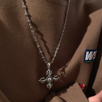 小寶s925純銀復古十字金剛杵圓珠真言吊墜女僅吊墜項鏈掛墜高級感