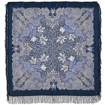 Pavlovo Posad 俄羅斯披肩 100% 羊毛圍巾 125x125 公分羊毛流蘇 23-14