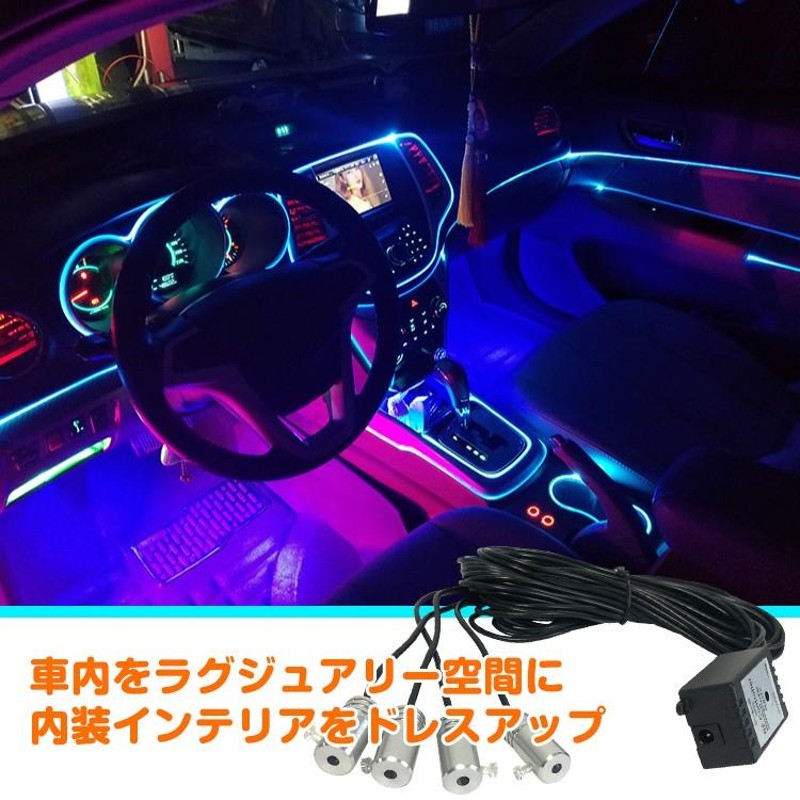 車 RGB 音に反応 LED アンビエントライト リブ付き アクリルファイバー