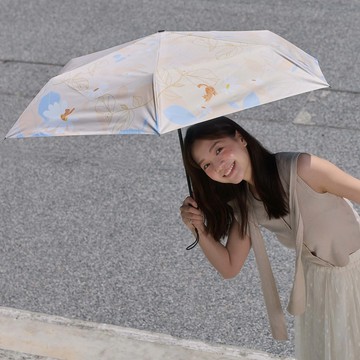 rento 防曬黑膠安全自動傘-花語貓(杏色)