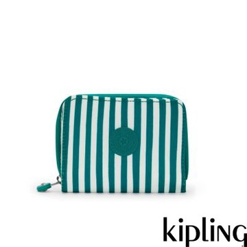Kipling 白綠條紋短夾-MONEY LOVE