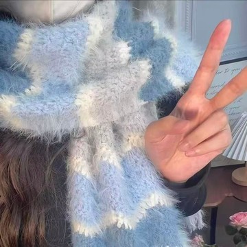 手作🍋漸變波浪圍巾手工編織diy材料包雪羊毛混紡長絨毛線保暖柔軟 冰條毛線編織材料包 交換禮物手工藝勾針