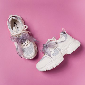 【日本京都聯名】HAPPYFACE 甜酷雙綁飾釦厚底休閒鞋 銀 (5B3071)