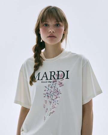 MARDI MERCREDI 印花短TEE 奶油白色 百合花 粉花 純棉 TSHIRT LILIES 01