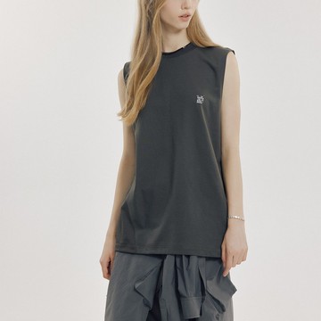 涼感速乾棉拼接圓領背心 小領口印花寬松運動休閒