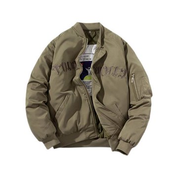 潮牌美式字母刺繡棒球服飛行員夾克男情侶復古秋冬季加厚棉服外套