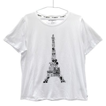 Karl Lagerfeld 卡爾與寵貓巴黎鐵塔立體花朵短袖上衣(白色)