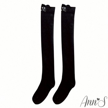 Ann’S 可愛貓咪系女孩黑色過膝長襪 -1色