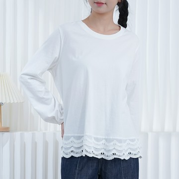 蕾絲花邊拼接長袖T恤122348C