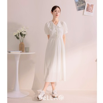 【1+1優惠】BeLLA 雙口袋排釦長洋 白色