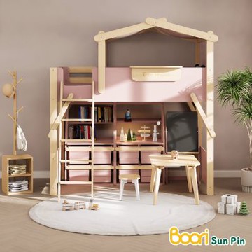 【Boori】澳洲版芙瑞斯加長樹屋掛梯高架床‧幅221cm(櫻桃色)