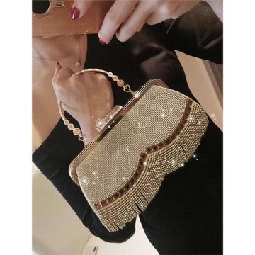 2023新款全手工水鉆流蘇珍珠水鉆女晚宴包小禮服包手提斜跨宴會包