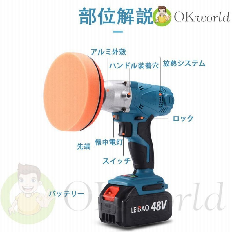ポリッシャー 電動 コードレス 電動ドライバー 充電式 研磨 車磨き 艶出し