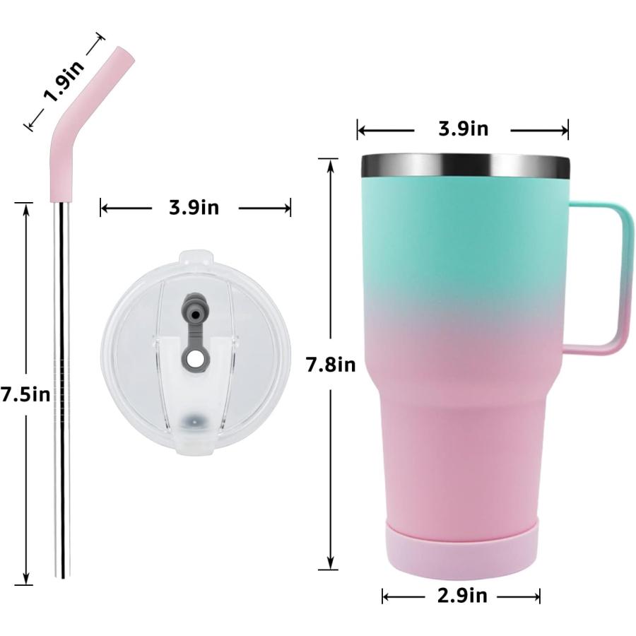 Pizkiru 30 oz Mug Tumbler Ceramic Coating Inside Stainless Steel Vacuum Insulated Tumbler With Handle Travel Water Cup with Lid And Straw Keep Drin