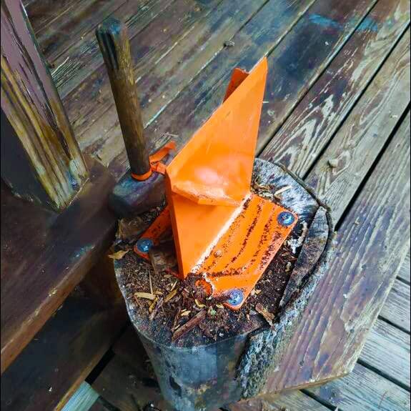 薪ストーブ暖炉・火床用ハイフレーム薪割板オレンジ
