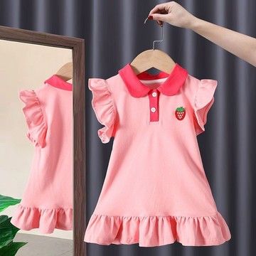 mori🎀mori新款女童POLO裙夏裝連衣裙夏季中小童寶寶草莓可愛荷葉邊裙子