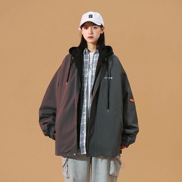 沖鋒衣外套男春秋假兩件休閑上衣ins潮流寬松連帽運動服情侶夾克