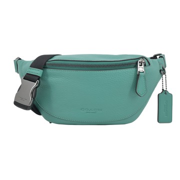 【COACH】Warren 系列經典馬車LOGO素面皮革Mini肩背/胸包(草綠)