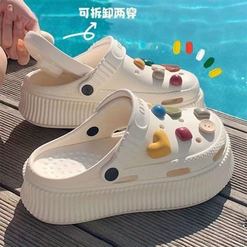 【台出免運】厚底洞洞鞋 復古原宿風增高 外穿防滑防臭 沙灘涼拖鞋女 踩屎感洞洞鞋 女生拖鞋 戶外休閒百搭 懶人鞋 包頭鞋