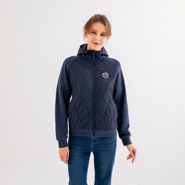 女裝-異素材拼接鋪棉立領外套-藏青色