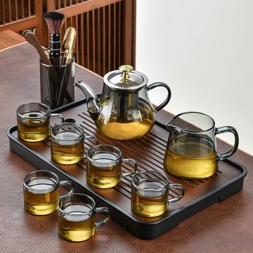 玻璃茶具套裝家用泡茶壺茶杯茶臺辦公室會客功夫茶泡茶茶壺一整套