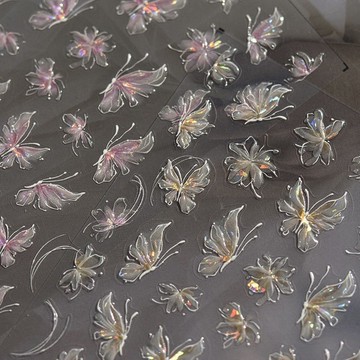 🌸台灣出貨🌸貝殼光冰透招財蝴蝶美甲貼紙仙女淡雅琉璃花團清透蝴蝶翩然美甲貼