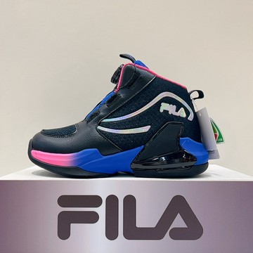 FILA KIDS 中童 黑藍色 旋轉鈕 足弓穩定 康特杯 透氣 舒適 運動 休閒鞋 3-B801A-039