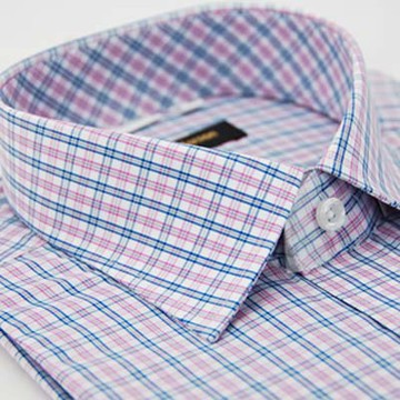 金安德森 粉色格紋窄版短袖襯衫