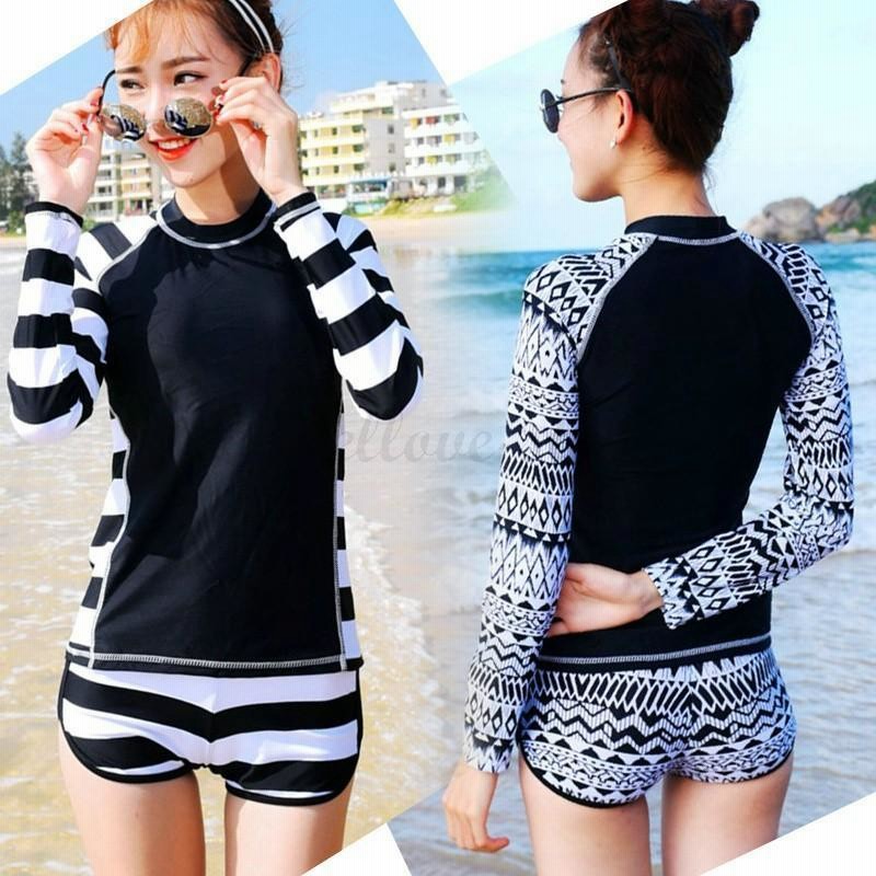 韓国風 ラッシュガード 水着 レディース 水着 セパレート 長袖 水着 ショートパンツ セット 体型カバー ボーダー柄 通販 Lineポイント最大0 5 Get Lineショッピング