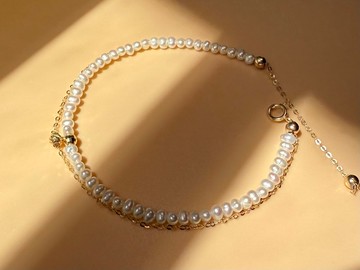 18K金天然淡水珍珠輕奢疊層手鍊 獨立原創設計 新年情人節禮物